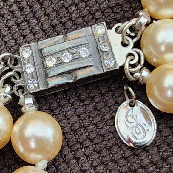 Franklin Mint Jackie Kennedy Triple Strand Pearl Necklace With CZ Clasp - Picture 13 of 16